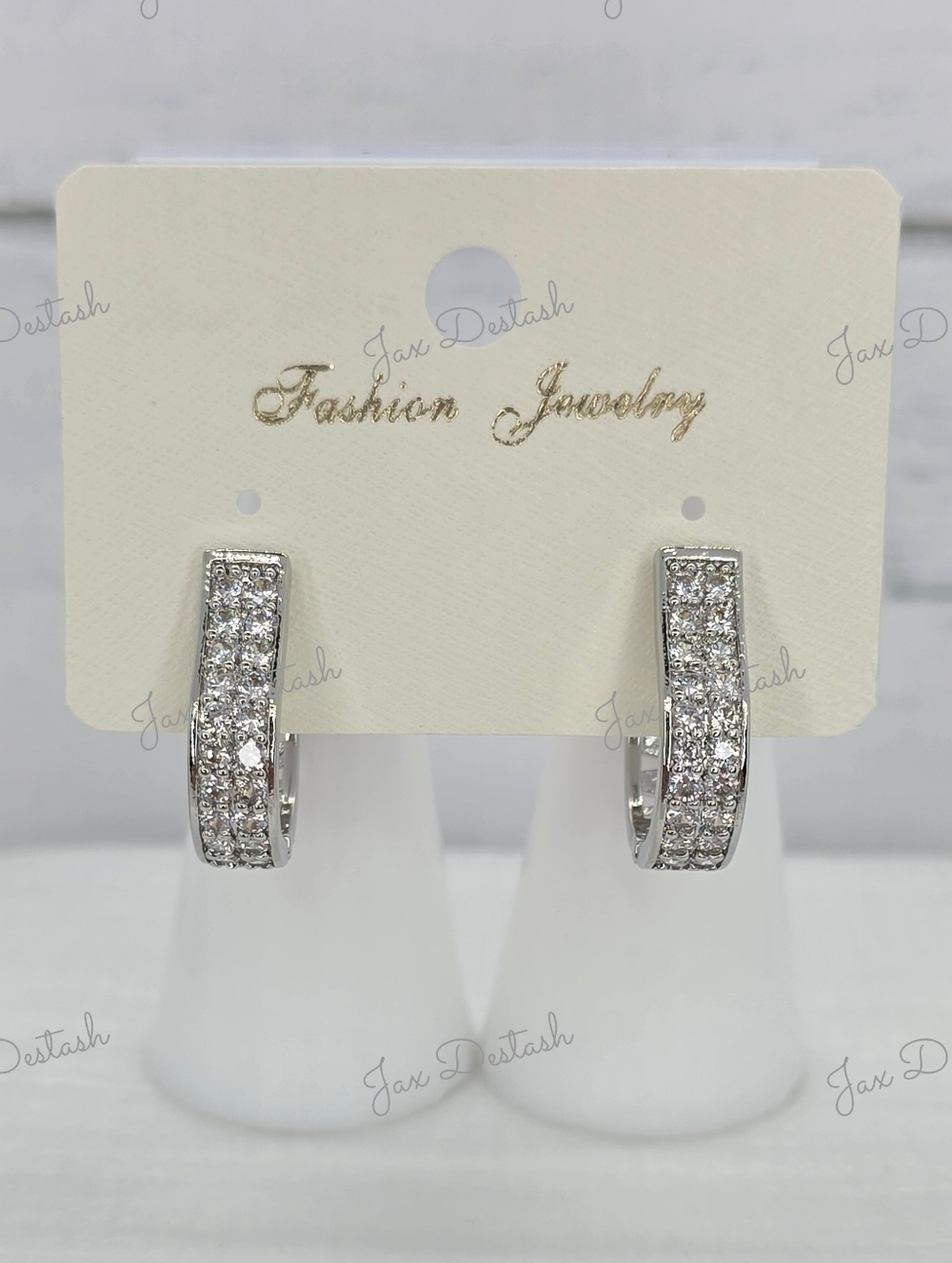 Silver Tone Crystal Pave Hoop Earrings ER4840